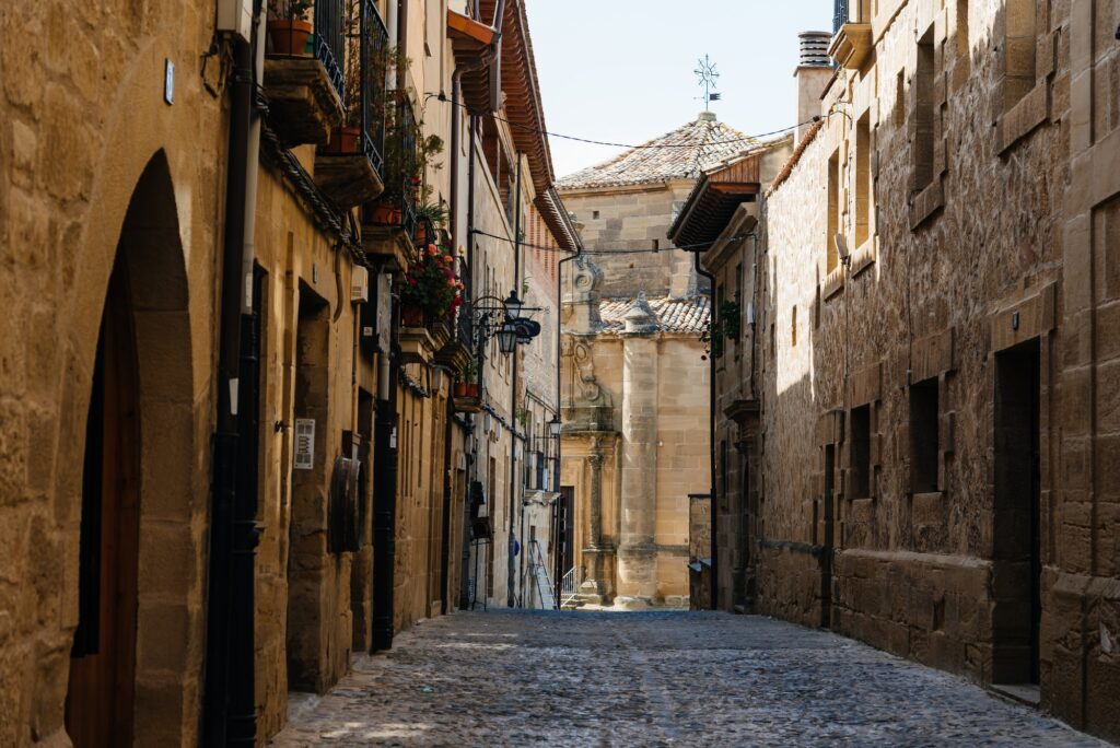 Cobblestoned street in the medieval town of Briones